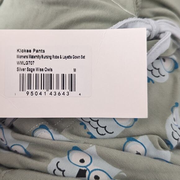 NEW Kickee Womens Maternity Nursing Robe Medium Wrap Soft Green Owl - Picture 5 of 8